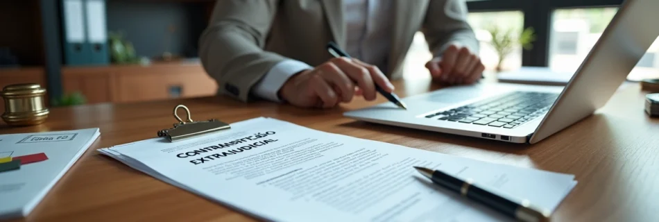 Advogado analisa contranotificação extrajudicial impressa ao lado de tela com e-mail registrado