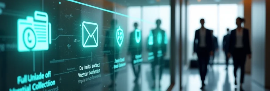 Linha do tempo visual do fluxo de cobrança extrajudicial com ícones de documentos e tecnologia